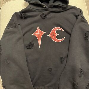 Thug Club Black Distressed Hoodie with Red Graphic
